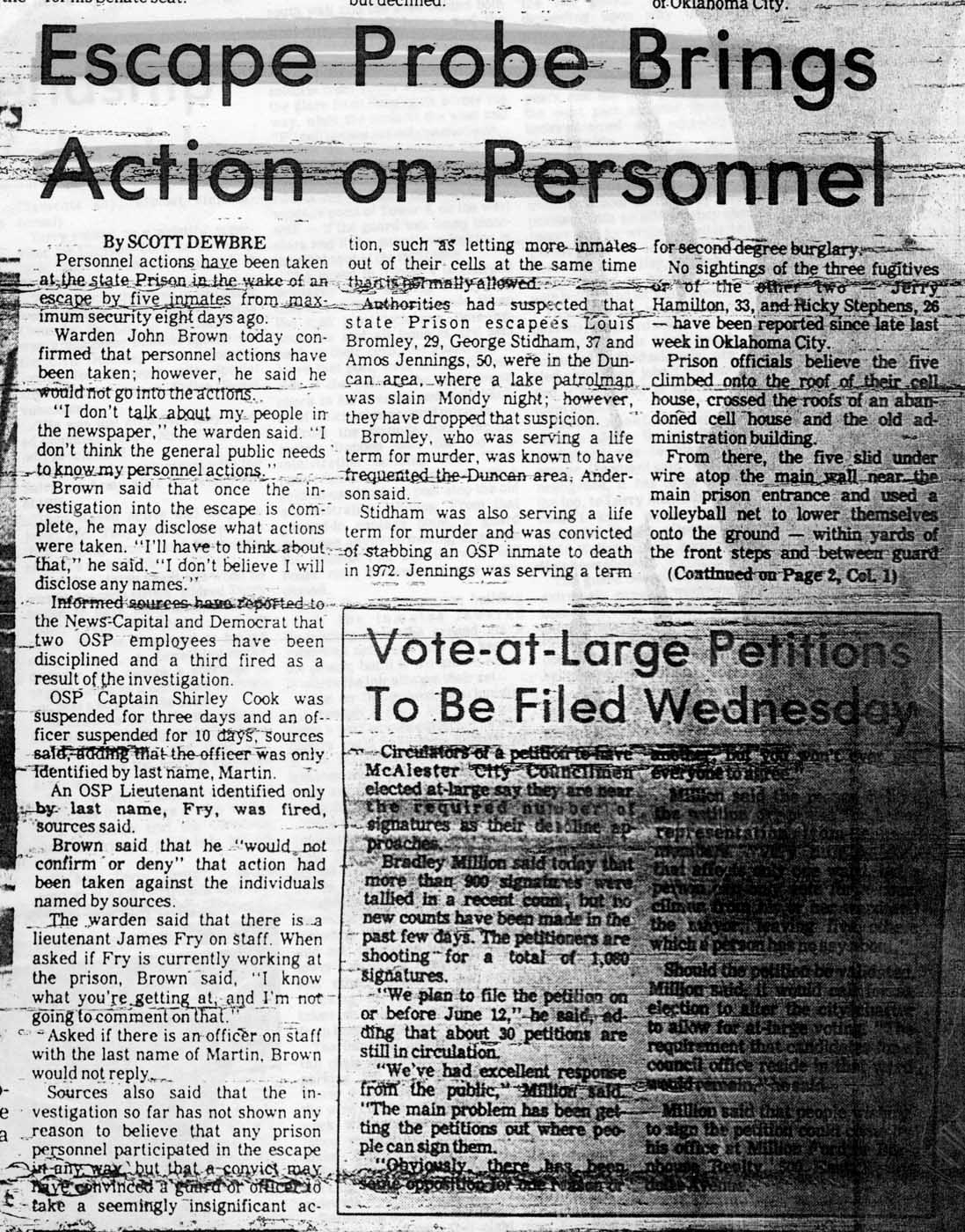 Escape Probe Brings Action on Personnel